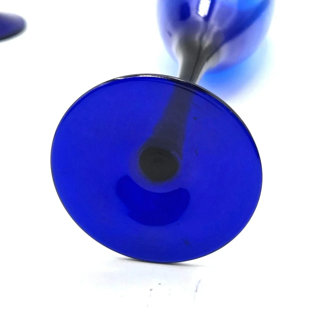 Vintage Libbey Cobalt Blue‎ Glass Champagne Flutes Barware, Set of 2